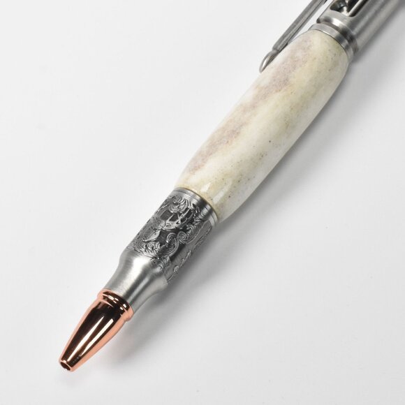 Hand Made Deer Hunter Bolt Action Pen in Antique Pewter with Deer Antler Body - Picture 10 of 11